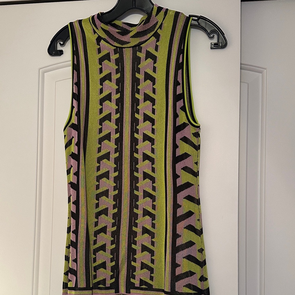 Karen Millen Geometric Patterned Tank Top - Pink and Green- Almost new